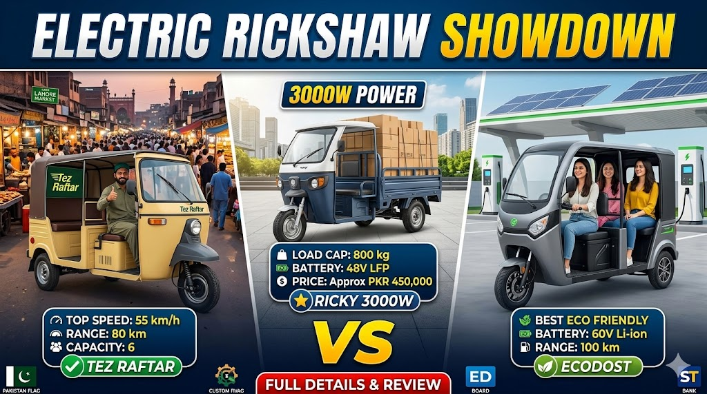 Electric Rickshaw Models Tez Raftar, Ricky 3000W, EcoDost Full Details