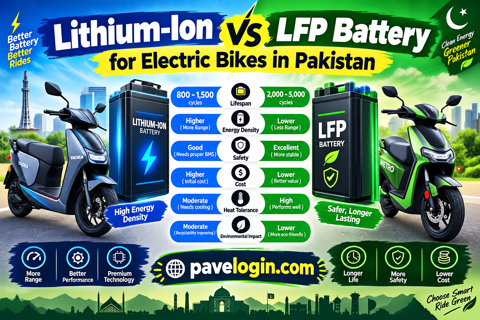 Lithium-ion vs LFP Battery in Electric Bikes Pakistan